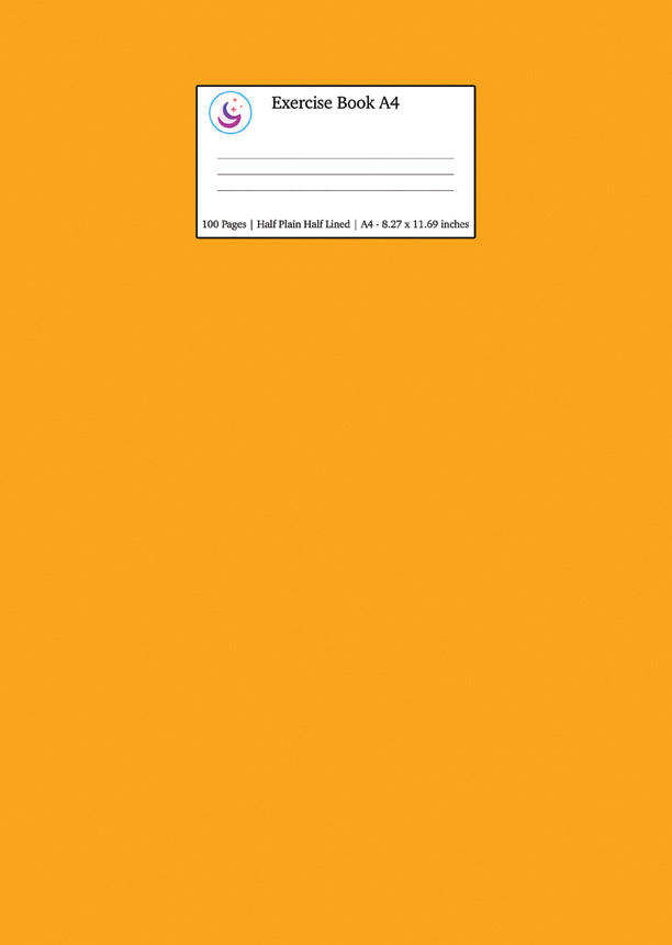 Exercise Book A4 Half Plain Half Lined: Orange School Notebook