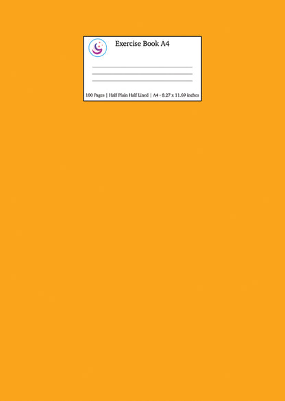 Exercise Book A4 Half Plain Half Lined: Orange School Notebook