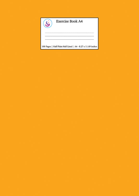 Exercise Book A4 Half Plain Half Lined: Orange School Notebook