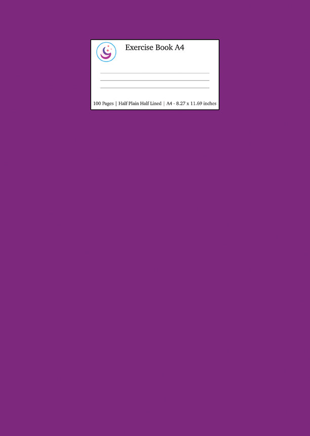 Exercise Book A4 Half Plain Half Lined: Purple School Notebook