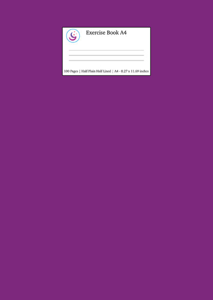 Purple Notebook Exercise Exercise Book A4 Half Plain Half Lined: Purple School Notebook
