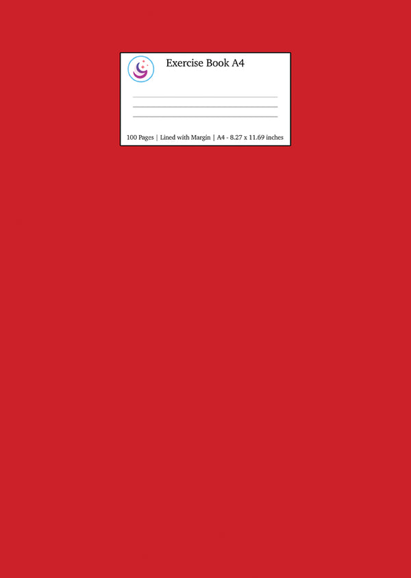 Exercize Book Exercise Book A4 Lined with Margin: Red School Journal Notebook
