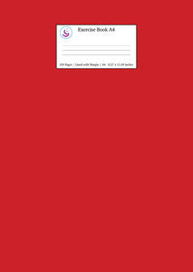 Exercise Book A4 Lined with Margin: Red School Journal Notebook
