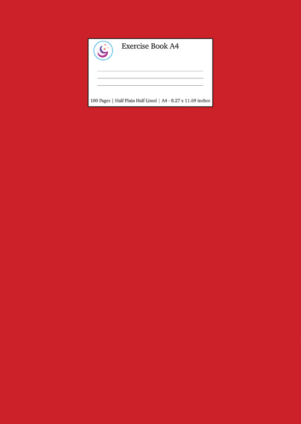 Exercise Book A4 Half Plain Half Lined: Red School Notebook