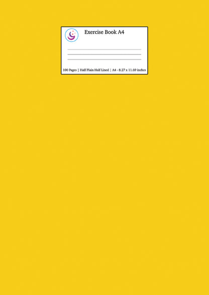 Exercise Book A4 Half Plain Half Lined: Yellow School Notebook