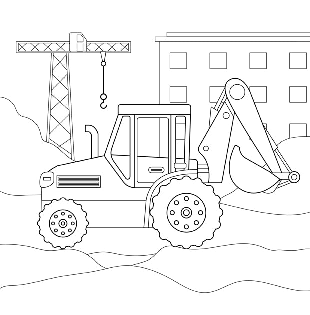 Livre de coloriage de voitures, camions et véhicules de chantier